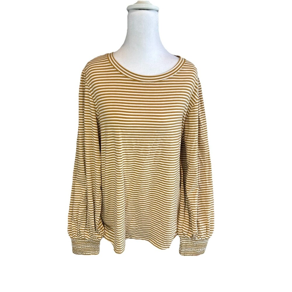 LC Lauren Conrad Blouse Size XL Striped Top Stretch Long Puff Sleeve Womens NWT